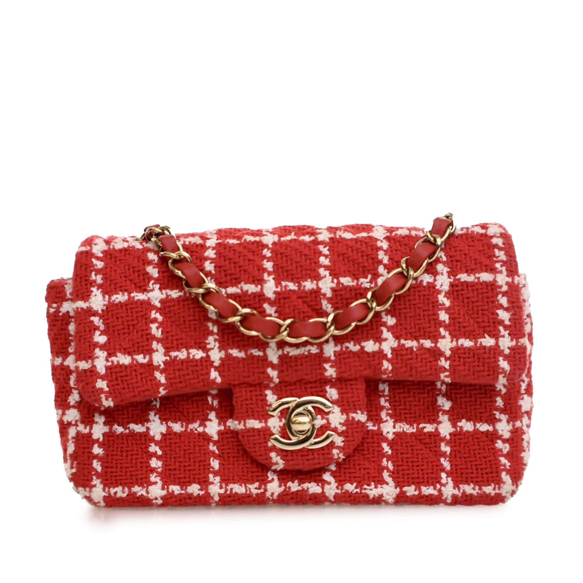 Chanel Red Mini Rectangular Classic Tweed Flap Crossbody Bag, Women's