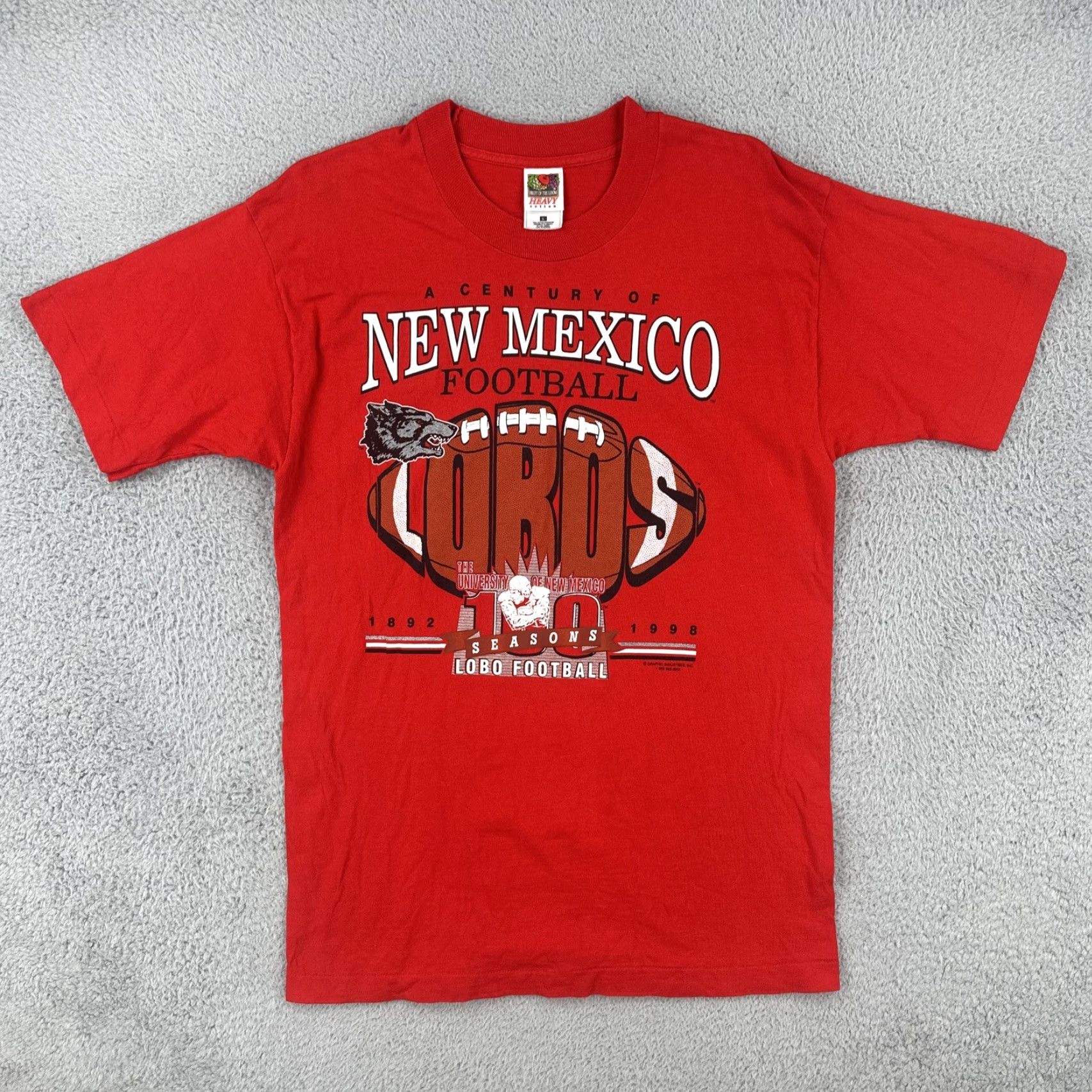 Fruit Of The Loom VINTAGE Fruit of the Loom Shirt UniVersity of New Mexico Lobos Football, Red, 90s, Crew Neck, Short Sleeve, L, Men Size US L / EU 52-54 / 3 - 2 Thumbnail