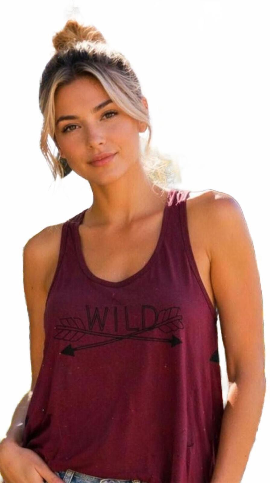 Empyre Empyre Wild Graphic Racerback Tank Top Small Burgandy Sheer Size S / US 4 / IT 40 - 1 Thumbnail