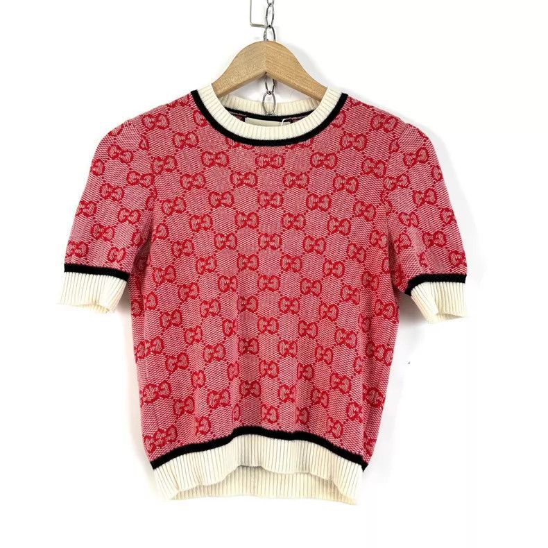 Gucci Gucci Red double G old flower logo knitted short sleeves Size XS / US 0-2 / IT 36-38 - 1 Thumbnail