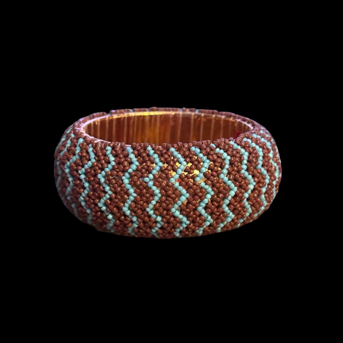 Other Chunky peyote stitch turquoise & brown beaded bangle bracele Size ONE SIZE - 1 Thumbnail