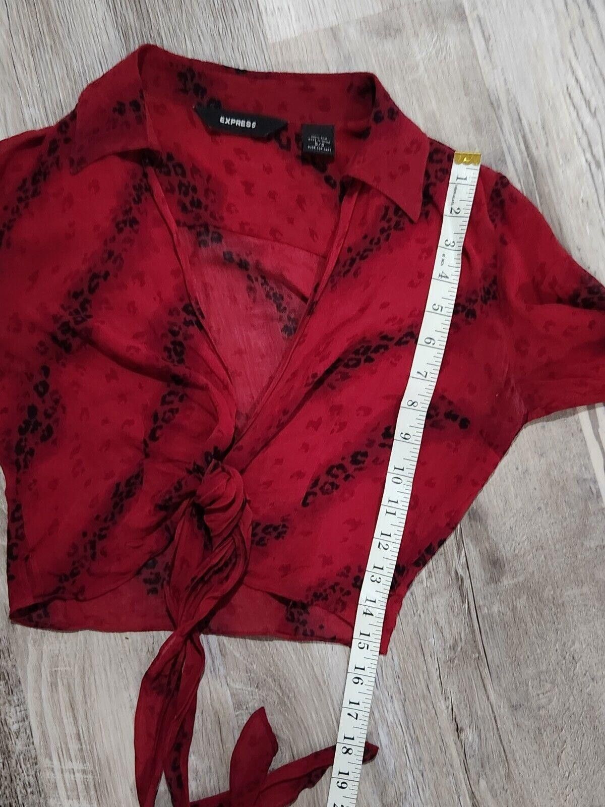 Express Express Crop Top 5/6 Red Cheetah Print 100% Silk Sheer y2k Size M / US 6-8 / IT 42-44 - 5 Thumbnail