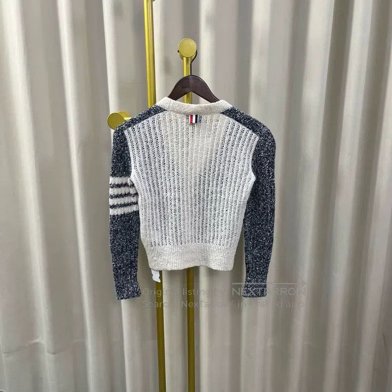 Thom Browne Thom Browne White and Black Color Block Openwork Knit Card Size XS / US 0-2 / IT 36-38 - 2 Thumbnail