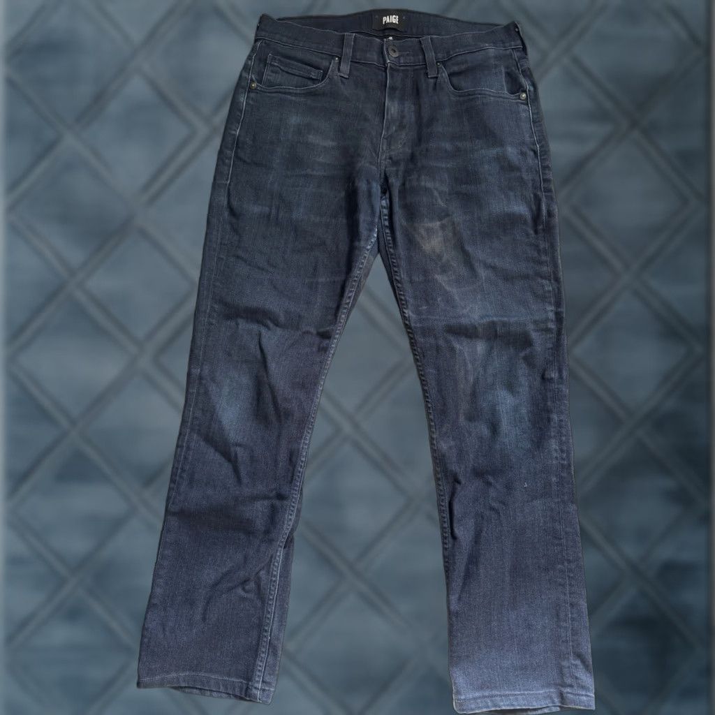 Paige Paige Lennox Jeans Slim Straight Dark Wash Blue Denim 5-Pocket Stretch Mens 28X28 - Regular Inseam 28 Size US 28 / EU 44 - 1 Thumbnail