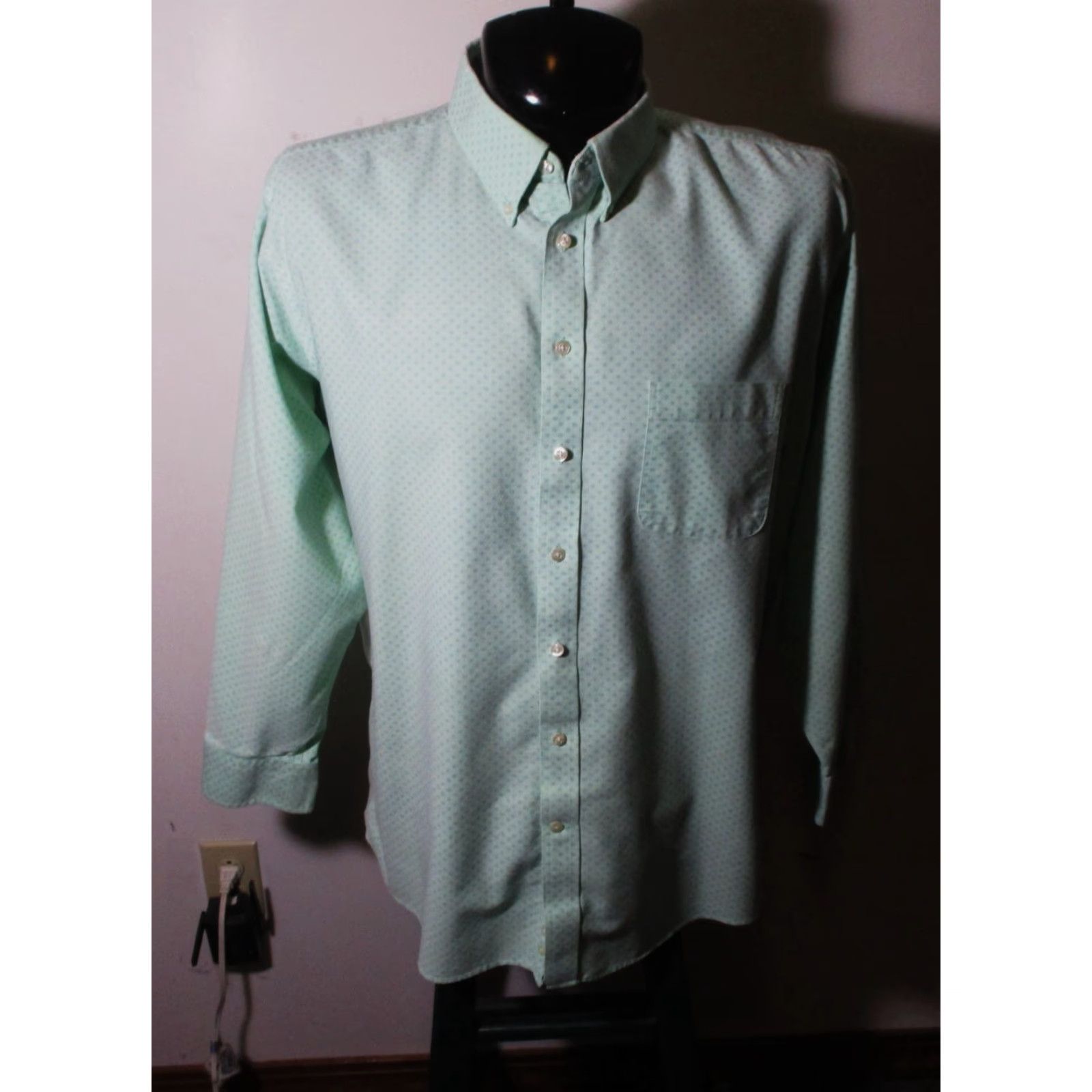 Stafford STAFFORD Green Long Sleeve Dress Shirt Men 17.5/34-35 Oxford Button-Down Collar Pockets Vintage No Size 46R - 2 Thumbnail