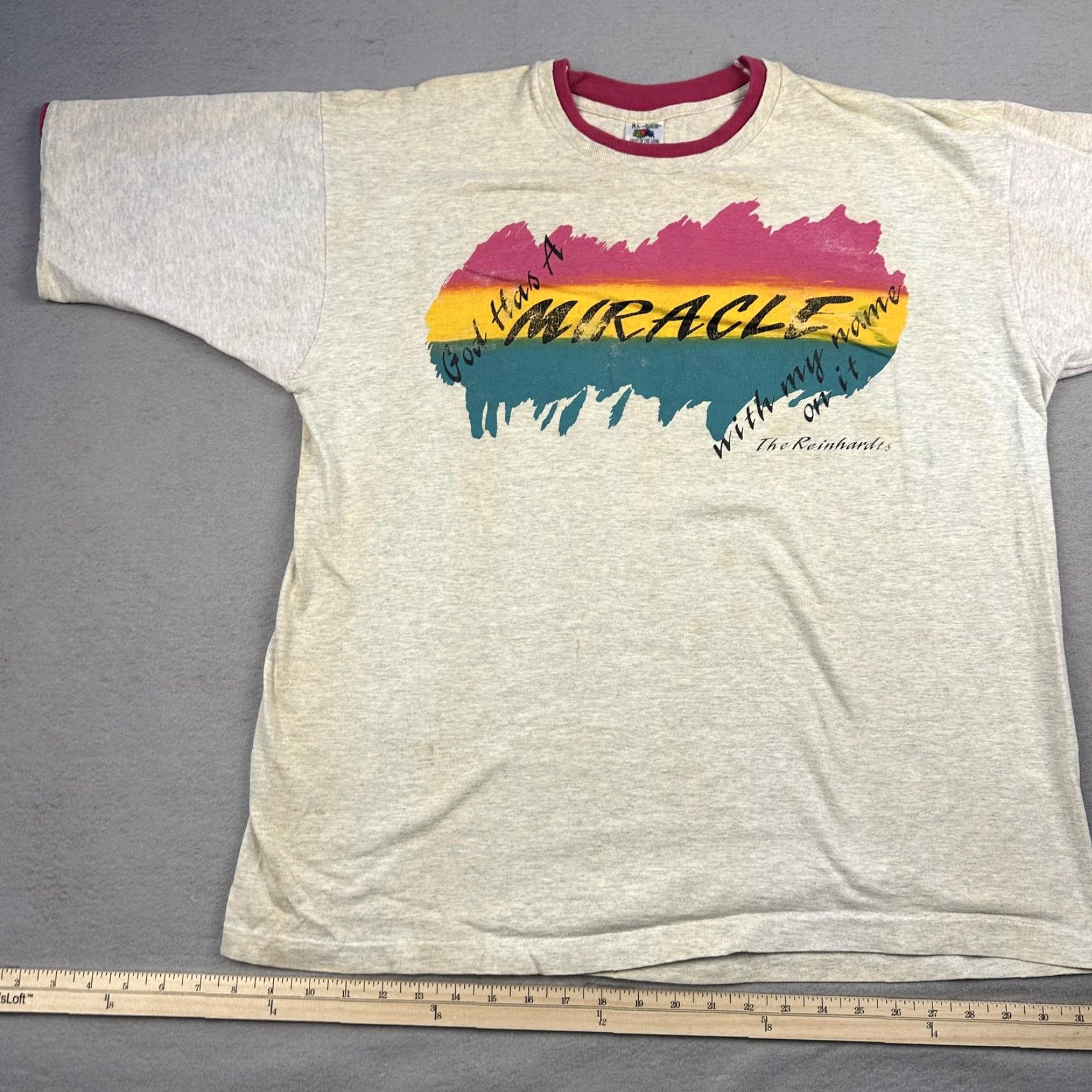 Fruit Of The Loom VINTAGE The Reinhardts Shirt Mens XL Heather Gray Ringer God Has A Miracle 90s Size US XL / EU 56 / 4 - 3 Thumbnail