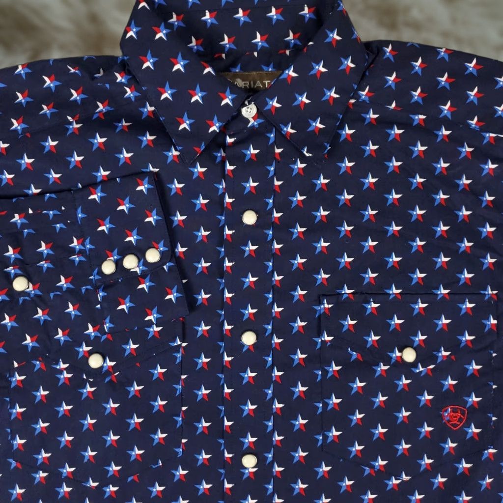 Ariat Ariat Shirt Mens Small Blue Western Button-Up Long Sleeve Geometric Snap Collared Size US S / EU 44-46 / 1 - 1 Thumbnail