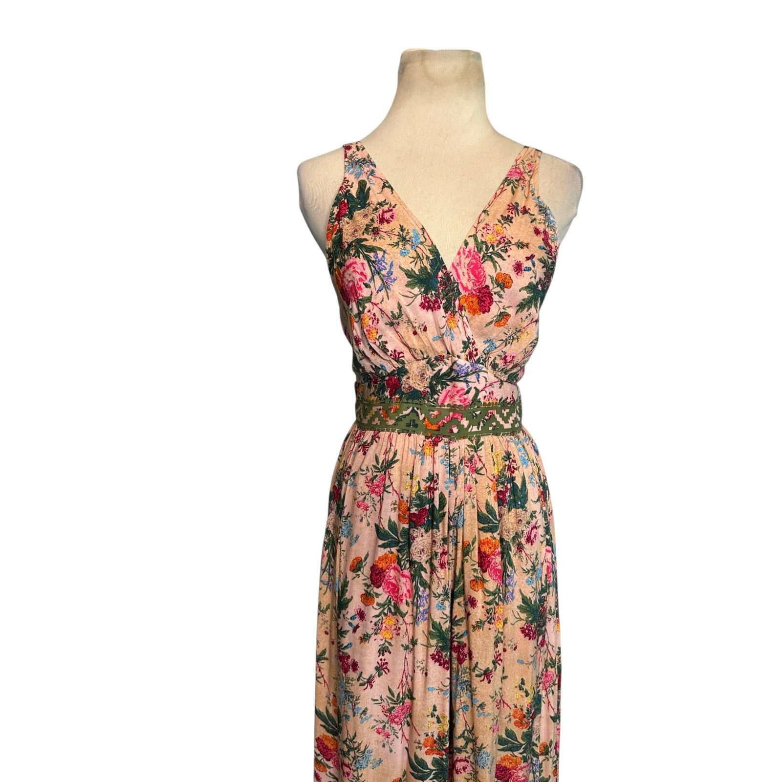 Anthropologie Tracy Reese beige pink floral cropped jumpsuit size 4 Size 27" / US 4 / IT 40 - 12 Thumbnail