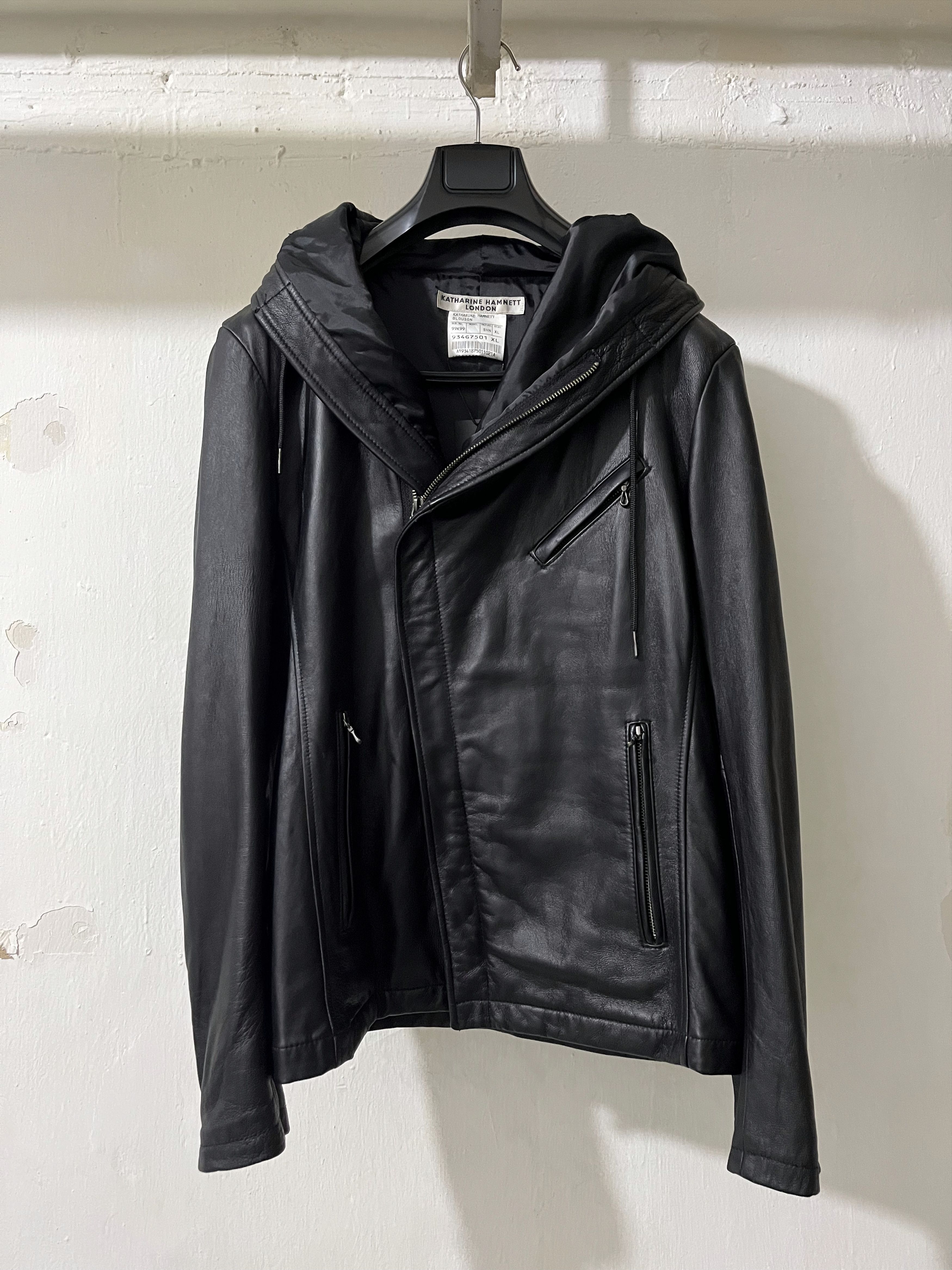 Katharine Hamnett London 00S KATHARINE HAMNETT ASYMMETRIC HODDED LEATHER JACKET Size XL / US 12-14 / IT 48-50 - 2 Thumbnail