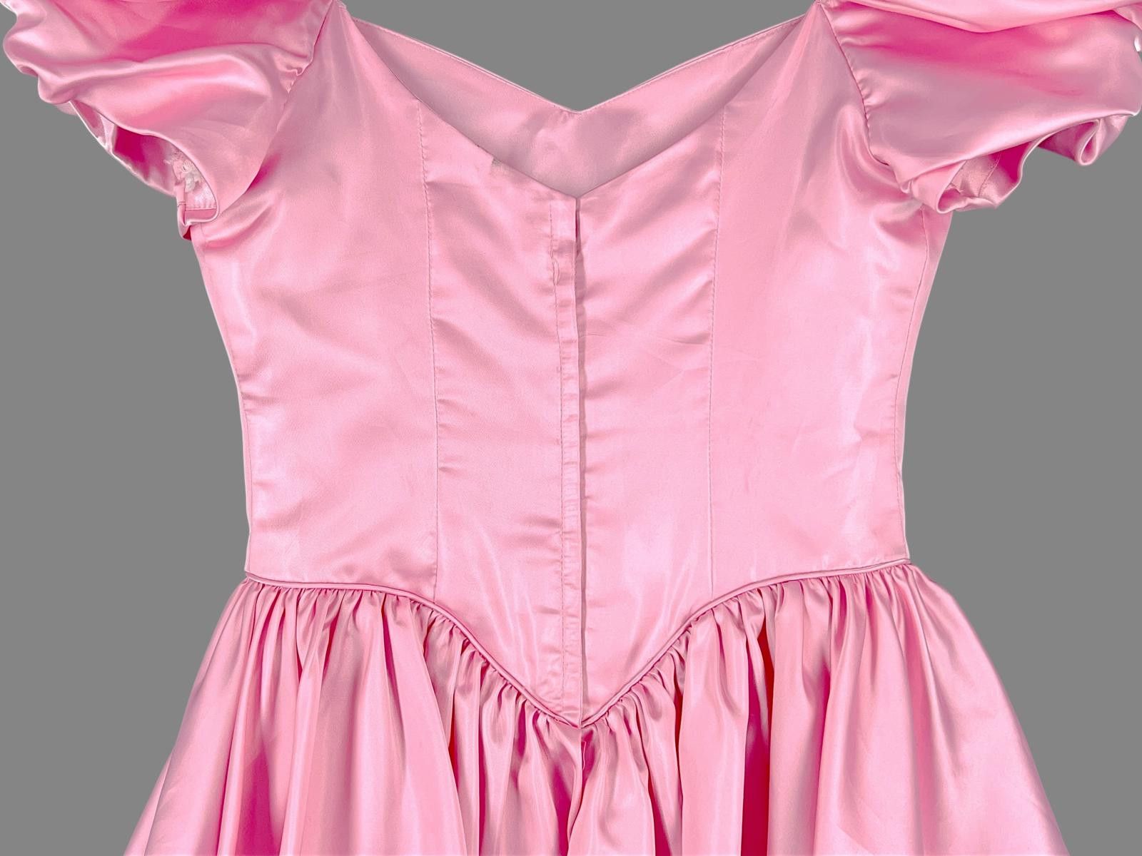 Designer 80s Pink Peplum Satin Prom Dress Barbiecore Size M / US 6-8 / IT 42-44 - 4 Thumbnail
