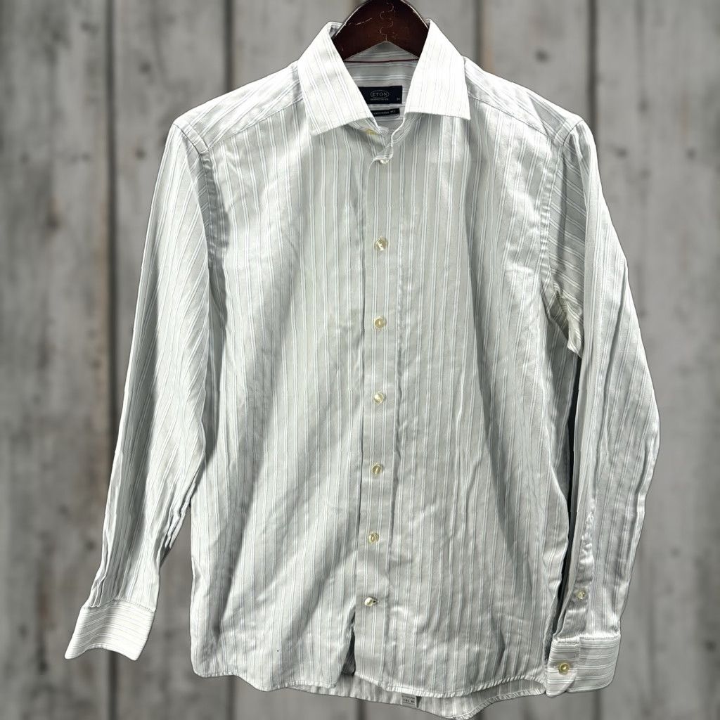 Eton Etón Dress Shirt Mens 15.5 39 Contemporary Twill Gray Striped Blue Gray Size 40R - 1 Thumbnail