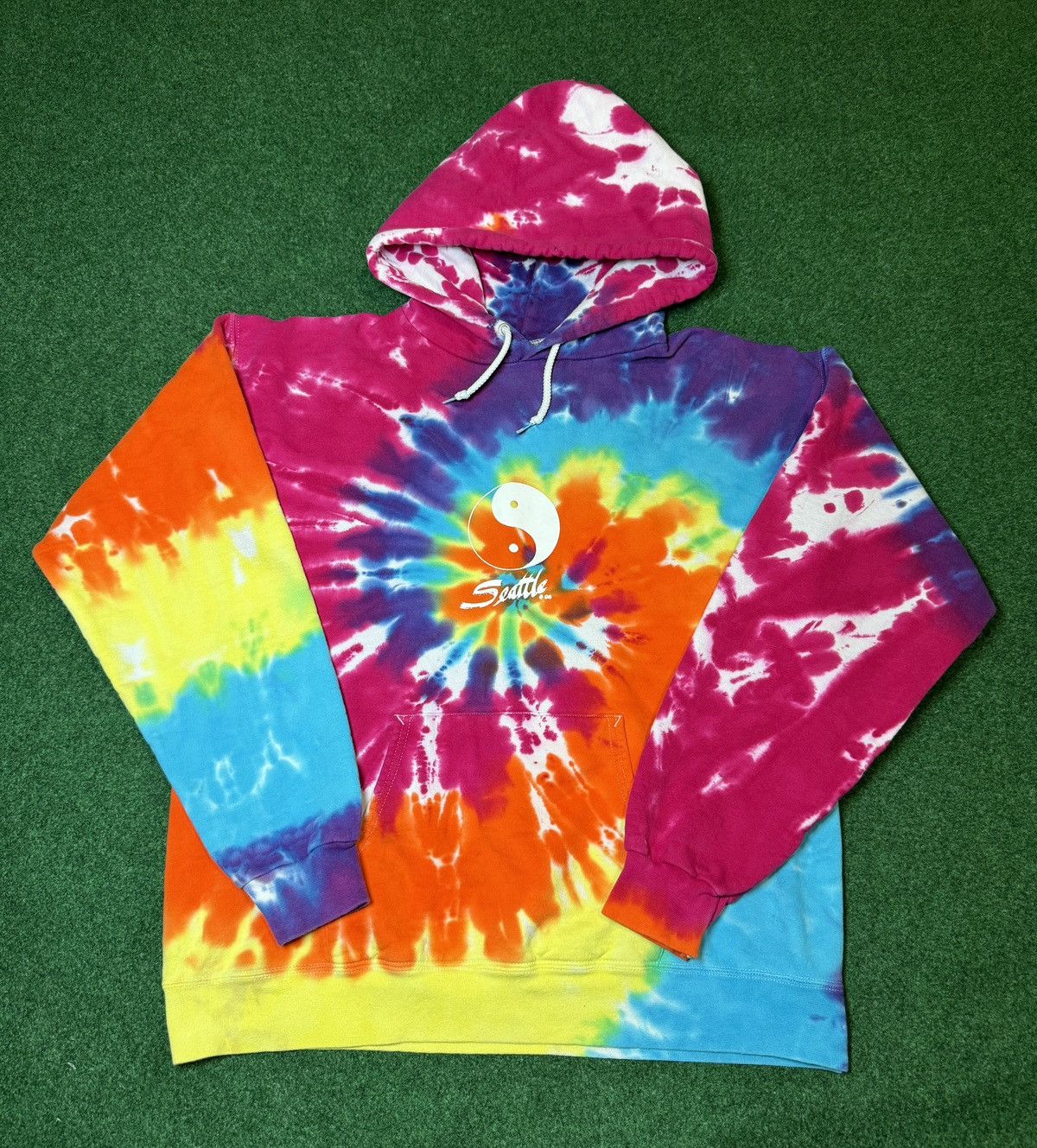 Hanes × Vintage Vintage 90s Tie Dye Seattle Yin Yang Hippie Hipster Hoodie Size US M / EU 48-50 / 2 - 1 Thumbnail