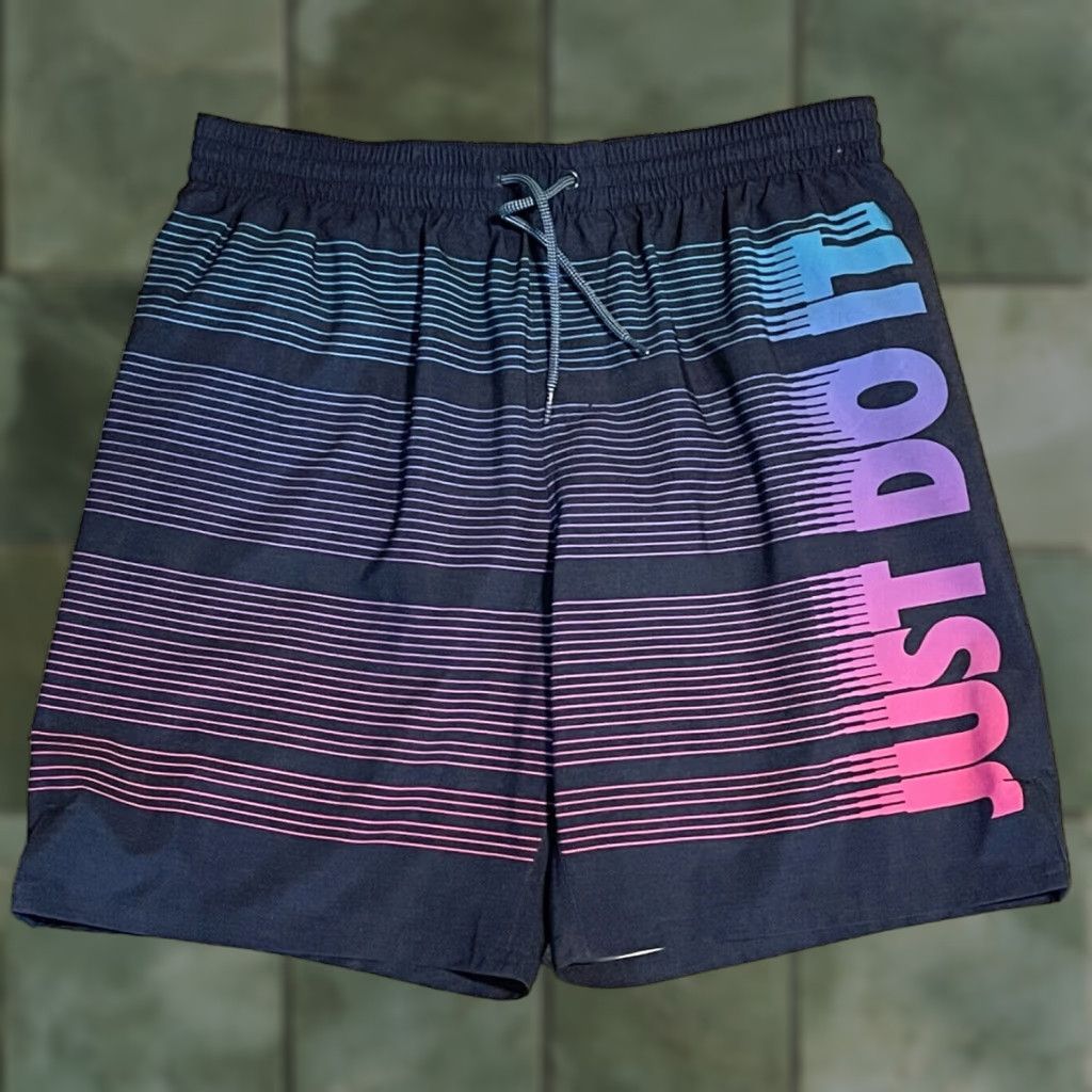 Nike Nike Men JUST DO IT Swim Trunks L Board Shorts Multicolor Striped Size US 33 - 1 Thumbnail