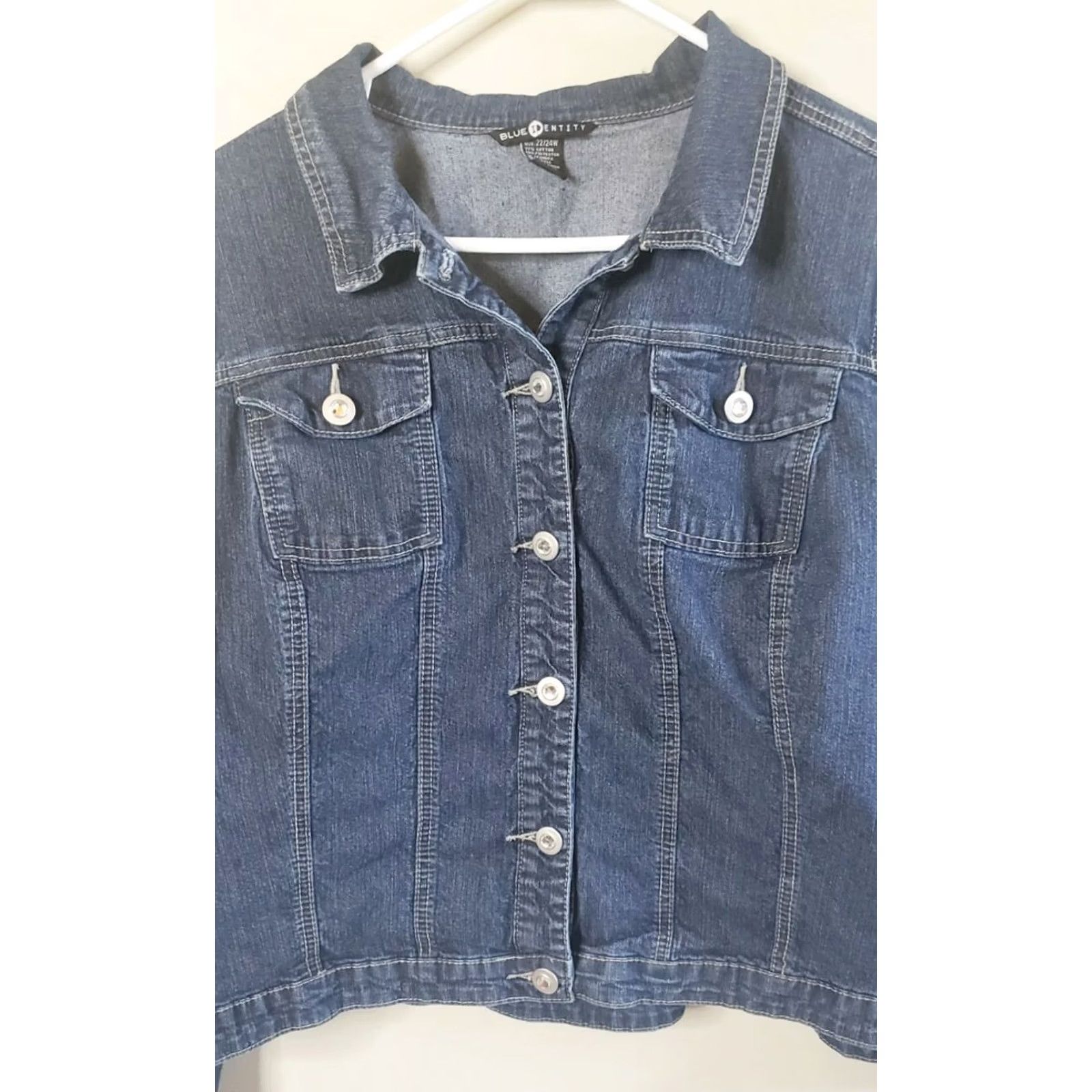 Denime New Identity Denim Jacket Women's 22/24 Short 23" Blue Rhinestone Button Jeans Jacket Casual Comfort Womens Size 3XL / US 20-22 - 2 Thumbnail