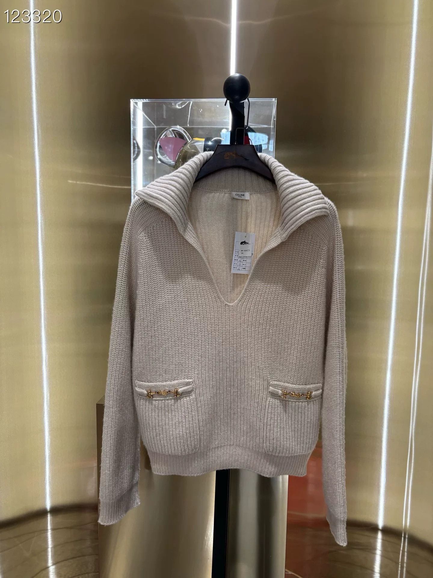 Celine Celine Cashmere V-Neck Chain Pattern Sweater Size S / US 4 / IT 40 - 1 Thumbnail