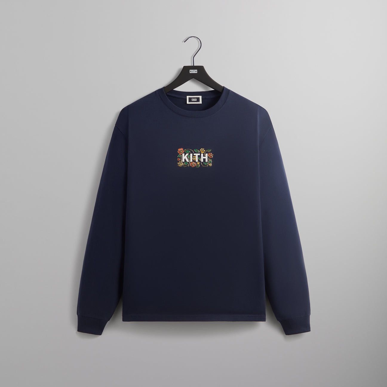 image of Kith Floral Classic Logo Long Sleeve Tee In Nocturnal Size XL in Navy, Men's