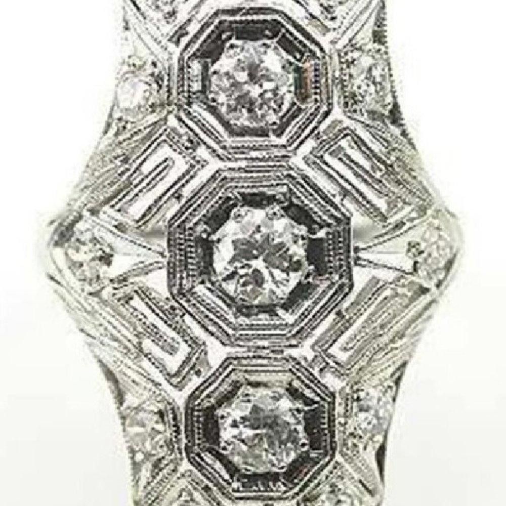 Designer Vintage 925 Sterling Silver European Cut Art Deco Ring Size ONE SIZE - 2 Thumbnail