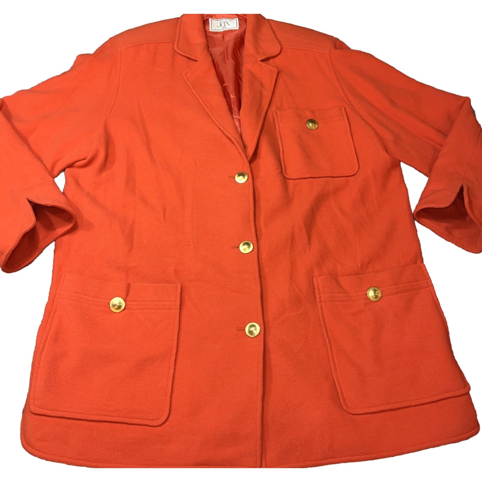 Vintage JAX CANADA Blazer Women Size 10 Orange Wool Blend Cashmere Gold Buttons Pockets Coat Size L / US 10 / IT 46 - 2 Thumbnail
