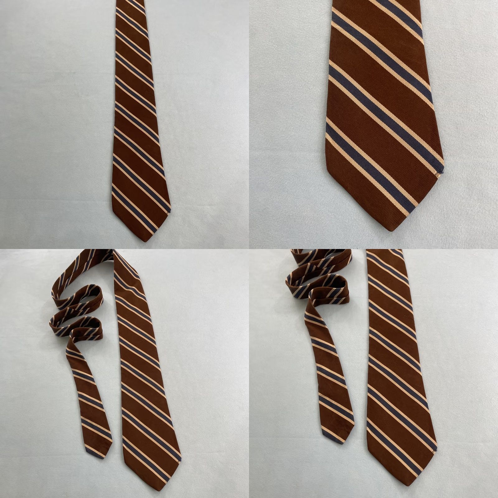 Vintage VINTAGE The Toggery Shop Organzine Warp Fine Repp Tie Brown Navy Blue Stripe vtg 4x56 Capsule Wide Necktie Mens Tie Size ONE SIZE - 10 Thumbnail