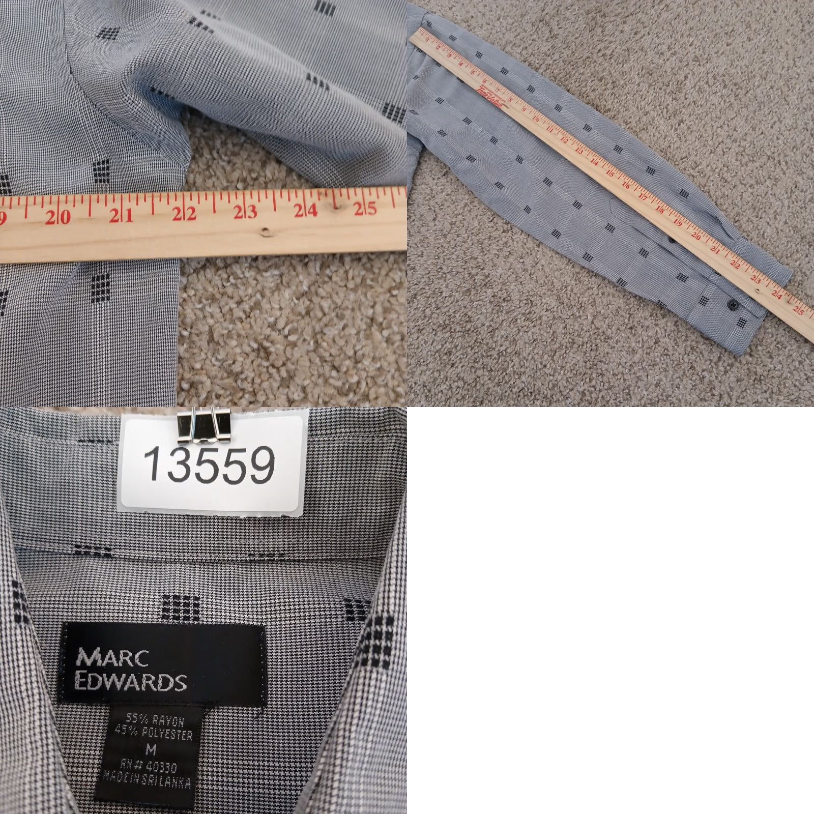 Marcs Marc Edwards Shirt Mens Medium Gray Black Geometric Long Sleeve Button Up Size US M / EU 48-50 / 2 - 8 Thumbnail