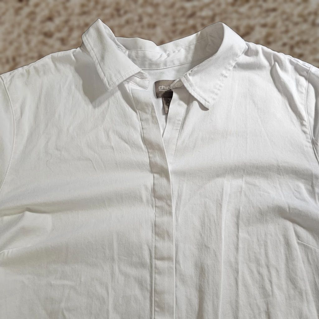 Vintage Chicos Top Tunic Shirt Womens XL White Pineapple Button Long Sleeve Classic Casual Size XL / US 12-14 / IT 48-50 - 1 Thumbnail