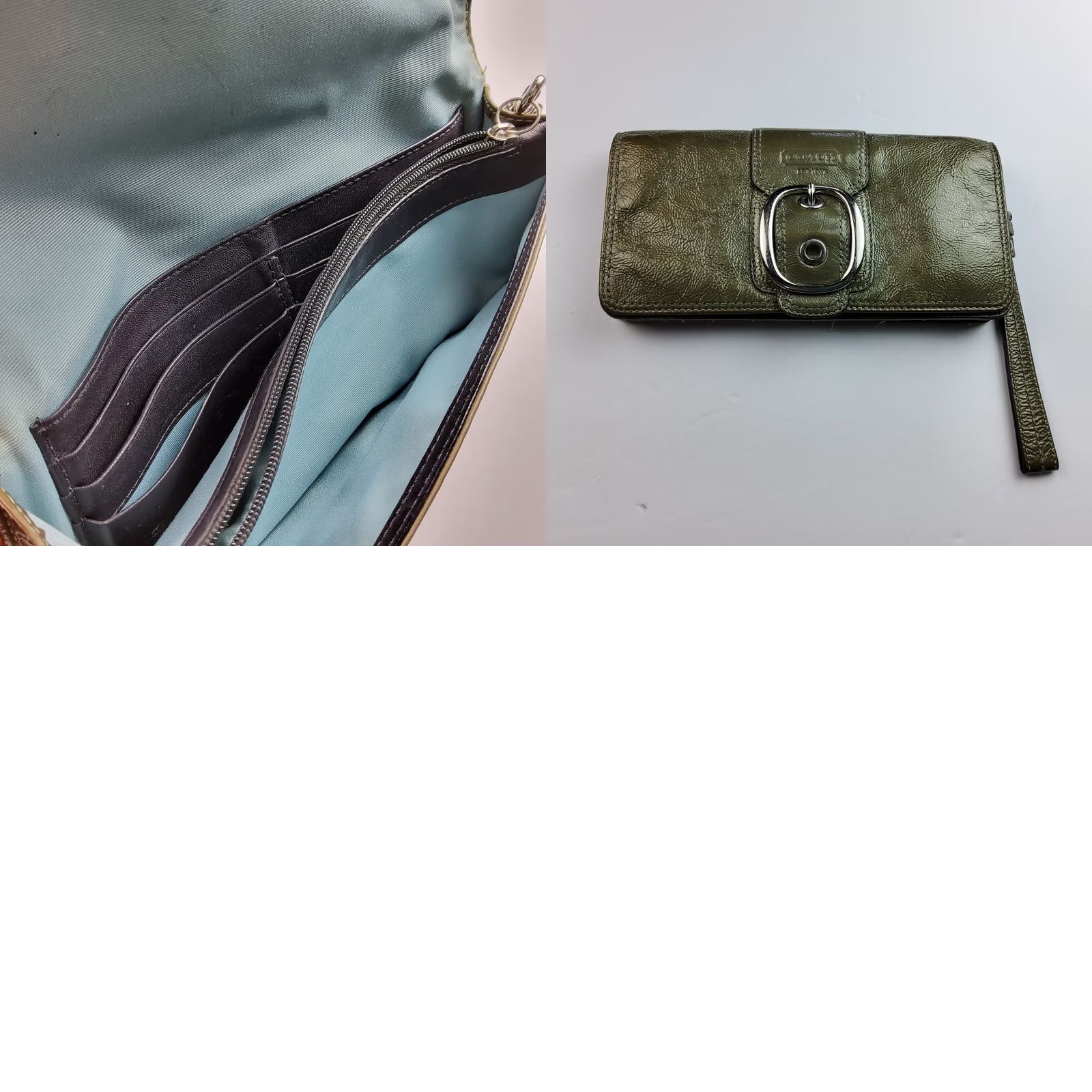 Coach VINTAGE Coach Wallet Wristlet Clutch Leather Buckle Large Organizer Green Womens Size ONE SIZE - 8 Thumbnail
