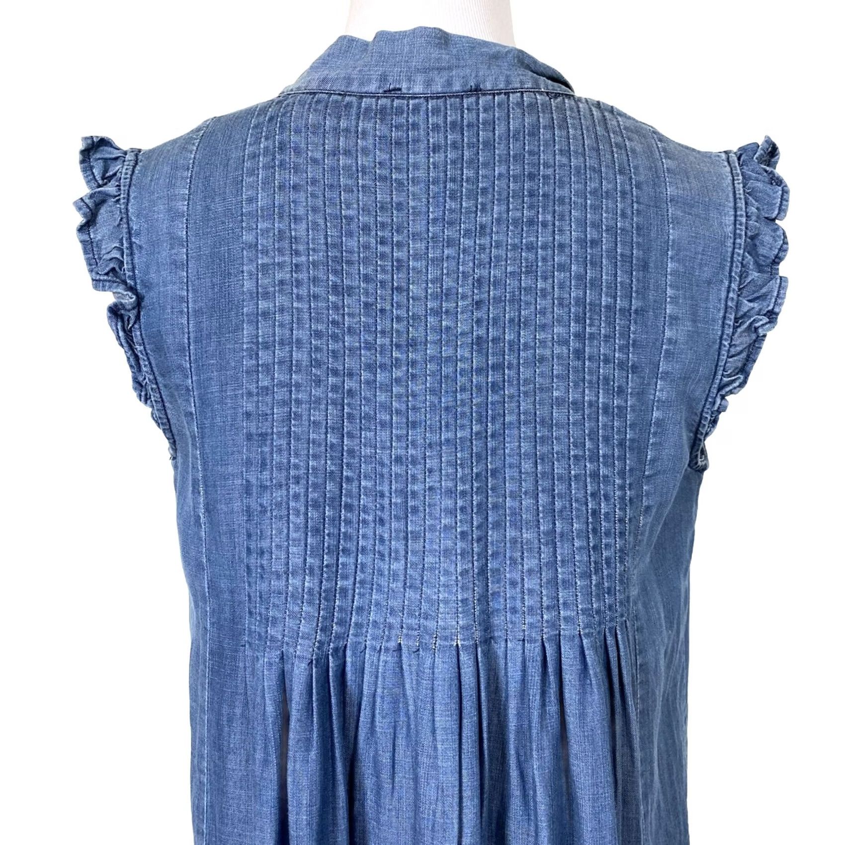 Vintage VINTAGE Current Air Dress Denim Chambray Blue Shift Pintuck Pleats Neck Tie Ruffles XS Womens Size XS / US 0-2 / IT 36-38 - 7 Thumbnail
