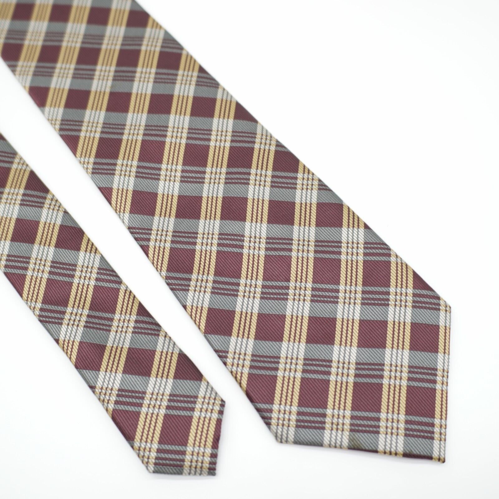 Stafford Stafford Gold Maroon Plaid Woven Polyester Tie Size ONE SIZE - 1 Thumbnail