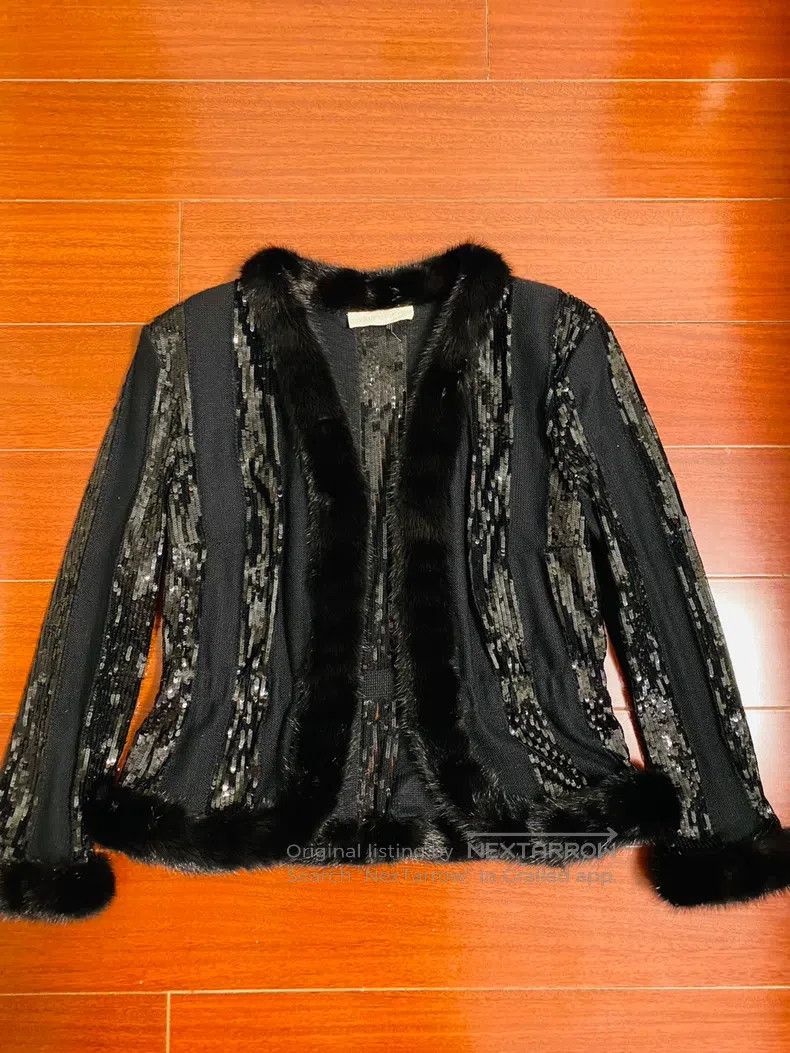 Valentino Sequined black cashmere mink fur coat