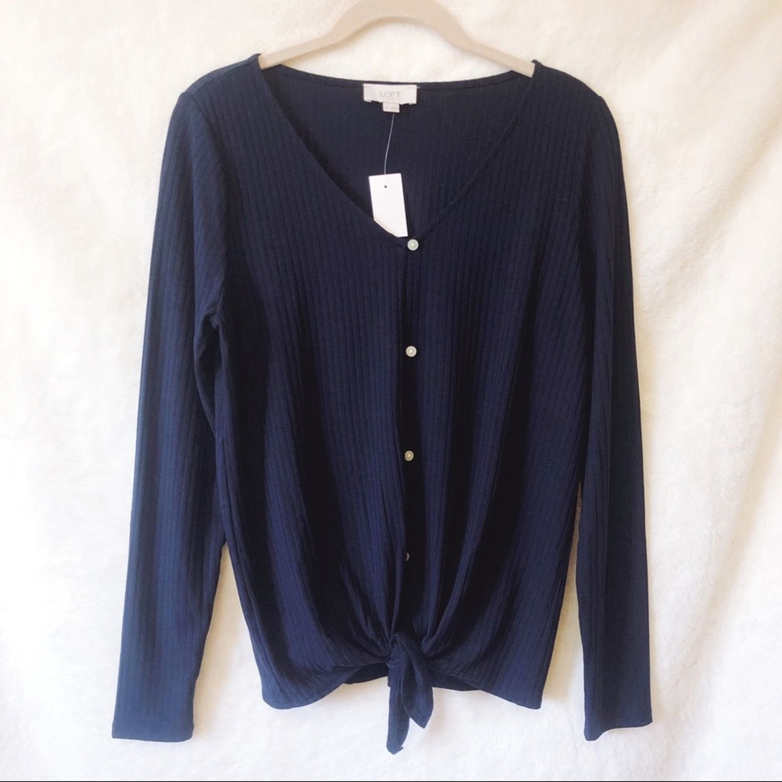 Loft LOFT Blue Button Tie Hem Long Sleeve Shirt Size XS / US 0-2 / IT 36-38 - 6 Thumbnail