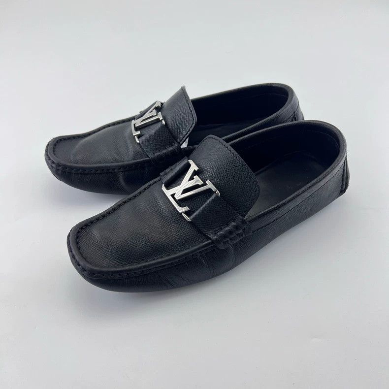 Louis Vuitton LV Black Leather Slip-On Casual Shoes - dmc Size US 9.5 / EU 42-43 - 1 Thumbnail