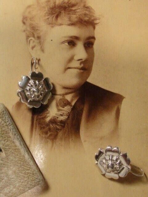 Handmade Sterling Silver Victorian Inspired Flower Drop Earrings Size ONE SIZE - 1 Thumbnail