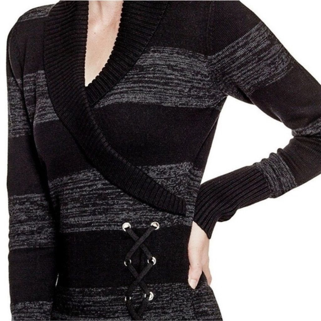 Guess Guess Women's Fitted Black/Grey Crossover Collar Lace Up XS Size XS / US 0-2 / IT 36-38 - 7 Thumbnail