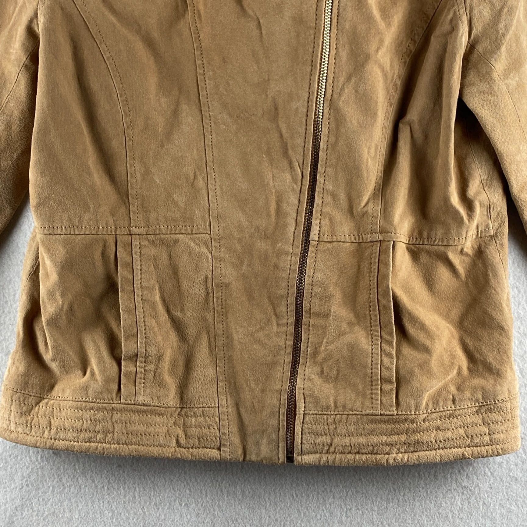 Vintage New York & Company Leather Jacket Womens M Beige Motorcycle Jacket Zip Size M / US 6-8 / IT 42-44 - 3 Thumbnail