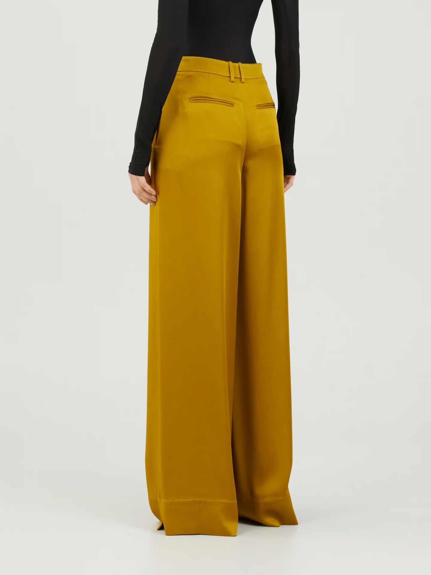 Saint Laurent Paris Yellow Satin Wide-Leg High-Waisted Trousers Size 25" / US 0 / IT 36 - 6 Thumbnail