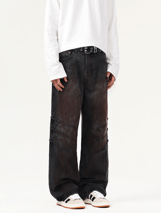 Japanese Brand × Jean baggy jeans wrinkle scratch dirty wash men's jeans Size US 32 / EU 48 - 4 Thumbnail