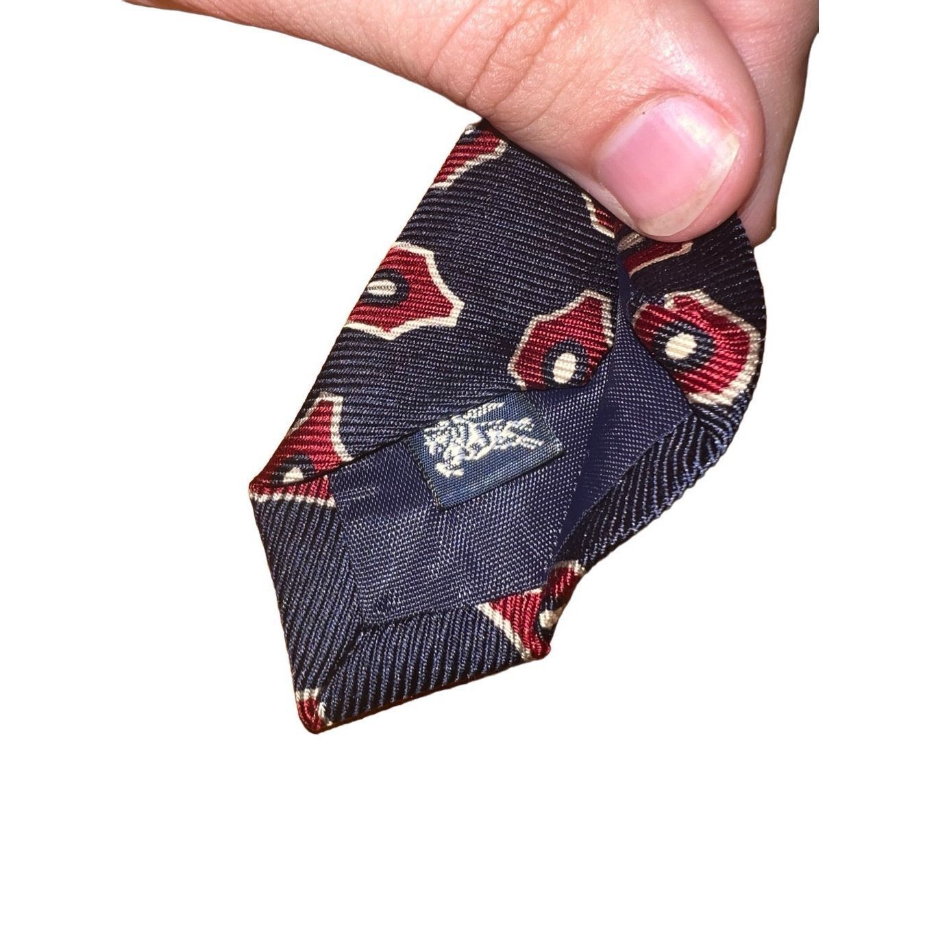 Burberry Burberry London Vintage Navy & Red Geometric Handmade 100% S Size ONE SIZE - 6 Thumbnail