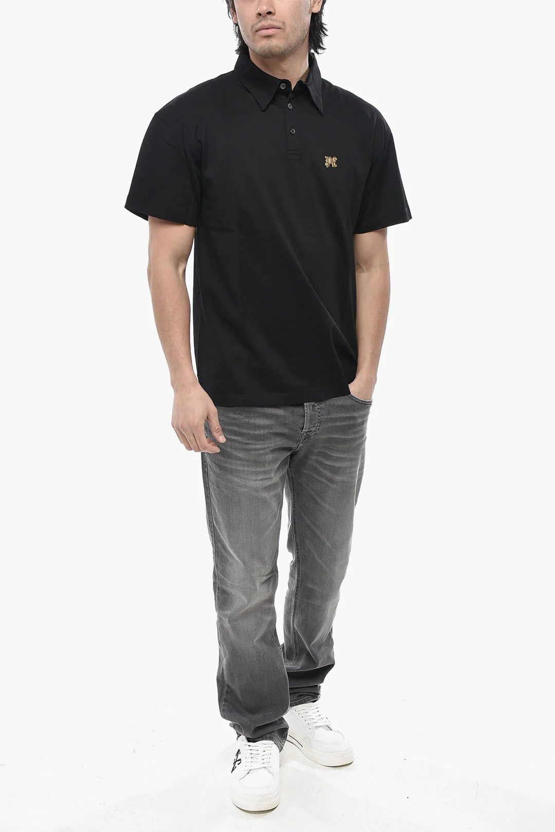Palm Angels og1mm0226 Hopsack Cotton Polo Shirt in Black Size US XL / EU 56 / 4 - 4 Thumbnail