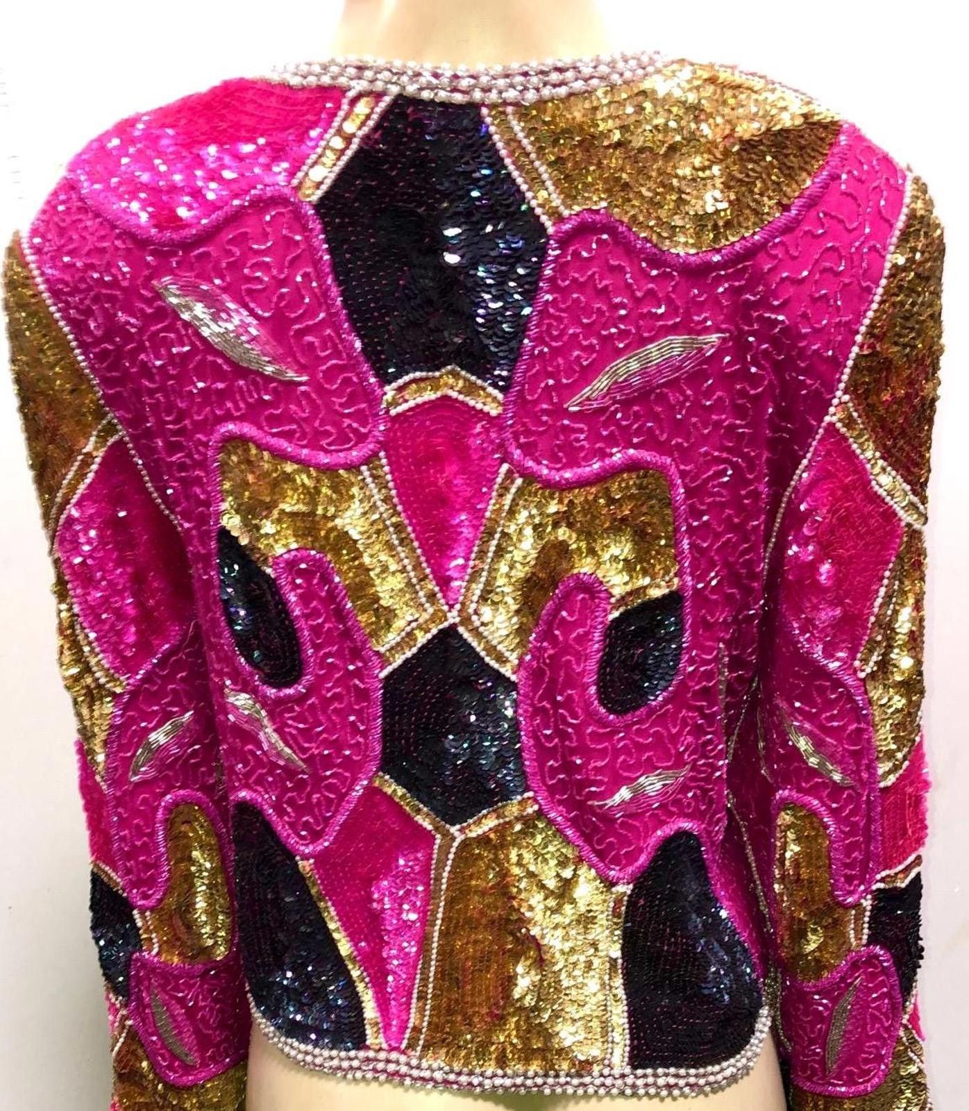 Designer Sequined Jacket Pink Gold size 14 Size XL / US 12-14 / IT 48-50 - 3 Thumbnail