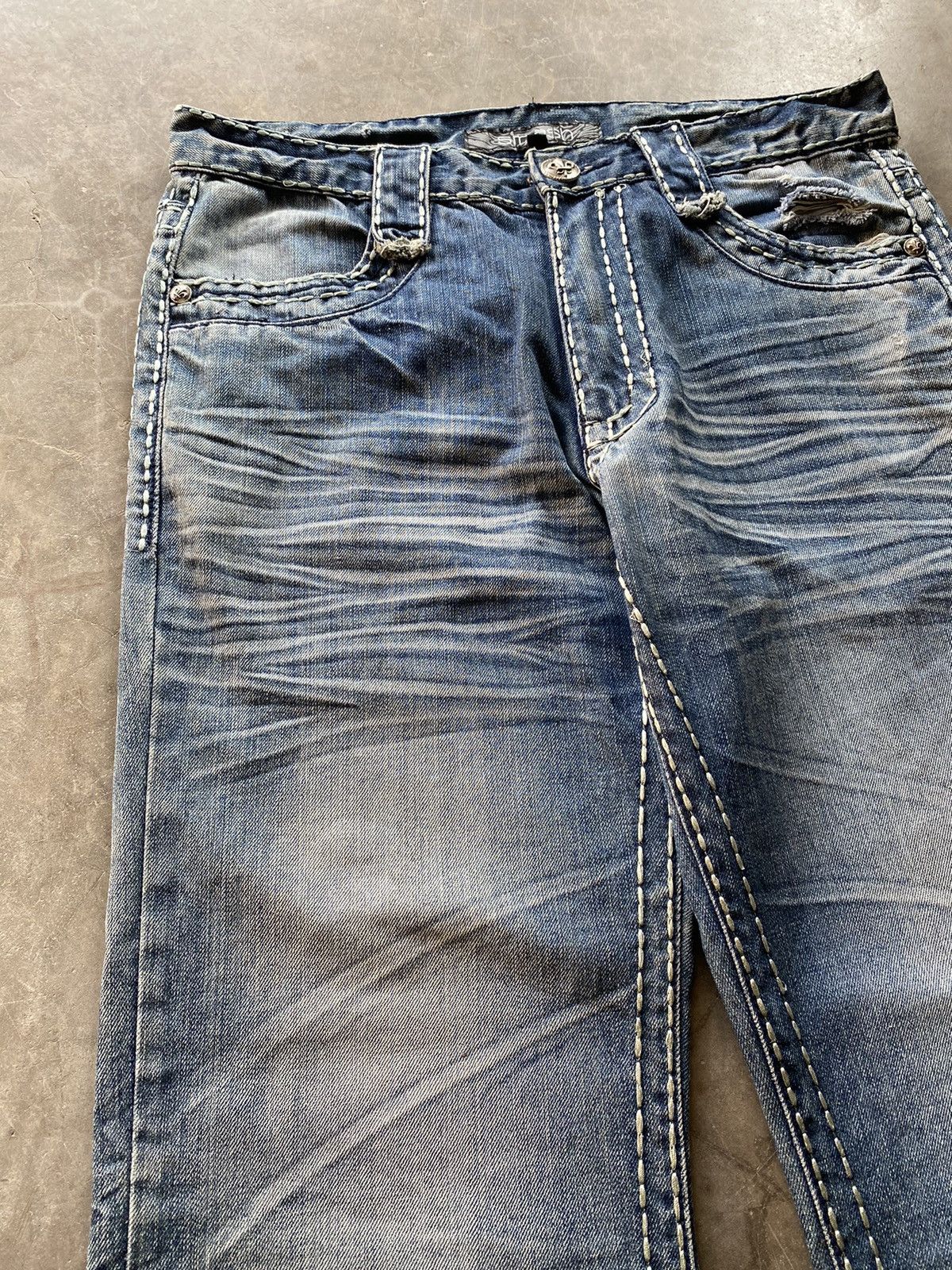 Hysteric Glamour × Japanese Brand × Tornado Mart Baggy Jeans Japanese Smash Wash Blue Distressed Denim Size US 34 / EU 50 - 7 Thumbnail