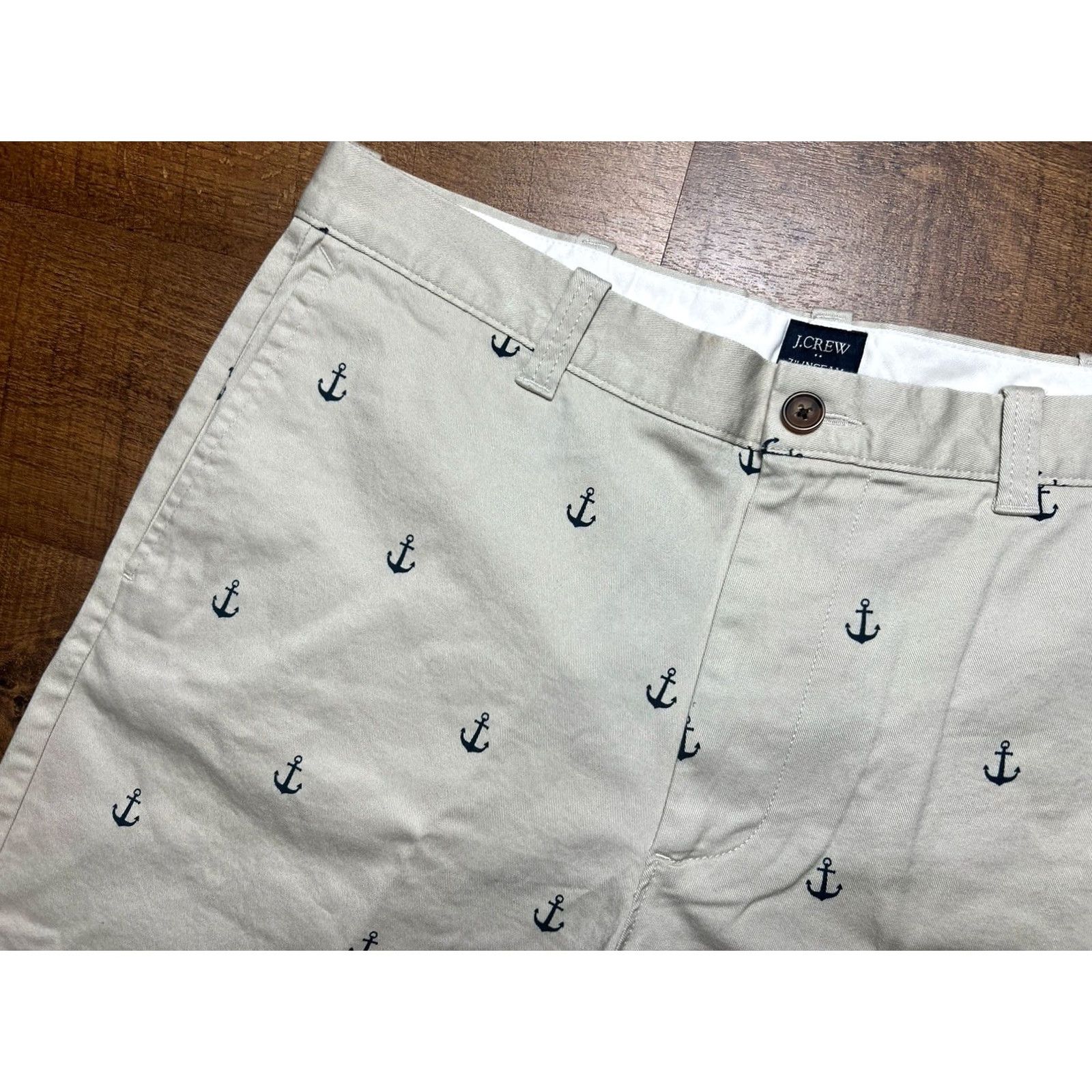 J.Crew J.CREW Shorts Mens 35 Beige Anchors Cotton 7” Inseam Nautical Pockets Size US 35 - 3 Thumbnail