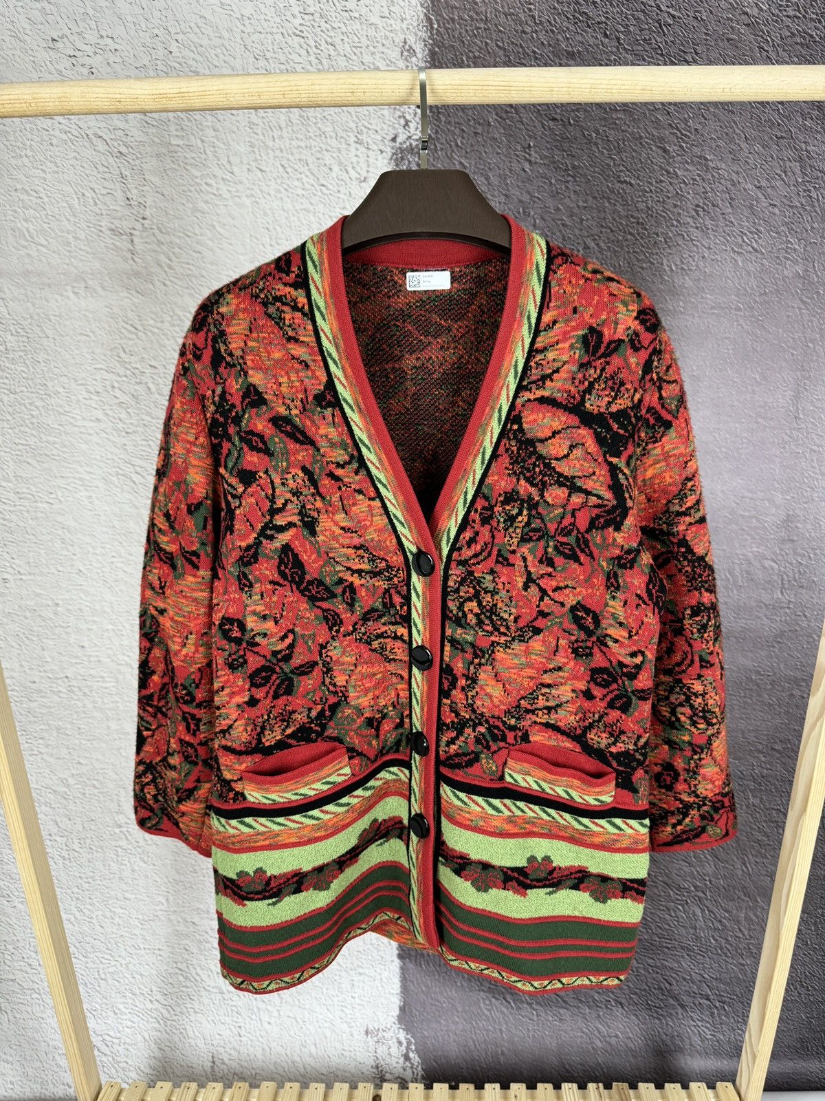 Vintage 90s Vintage wool women's red cardigan buttoned with pockets Size L / US 10 / IT 46 - 1 Thumbnail