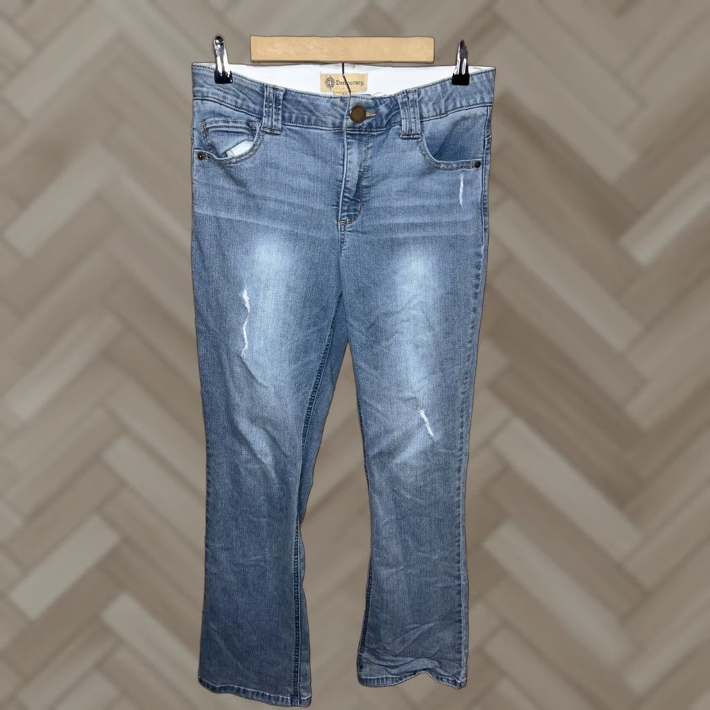 Vintage Democracy Jeans Women's 5-Pocket Denim Elastic Waist Size 10 Blue Logo Belt Loops Regular Rise Mid Vintage No Size 32" / US 10 / IT 46 - 1 Thumbnail
