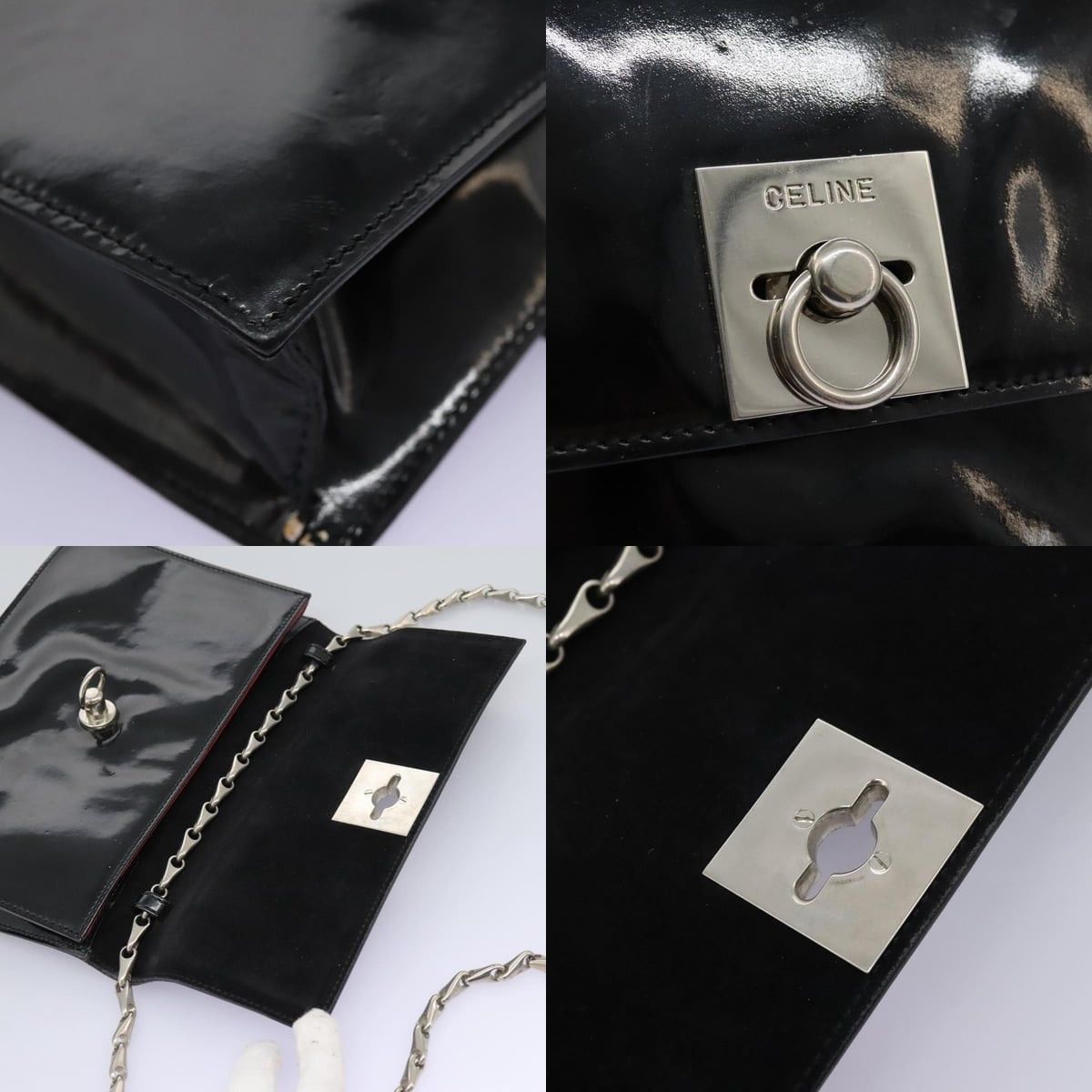 Celine CELINE Chain Shoulder Bag Enamel Black Silver Size ONE SIZE - 11 Thumbnail