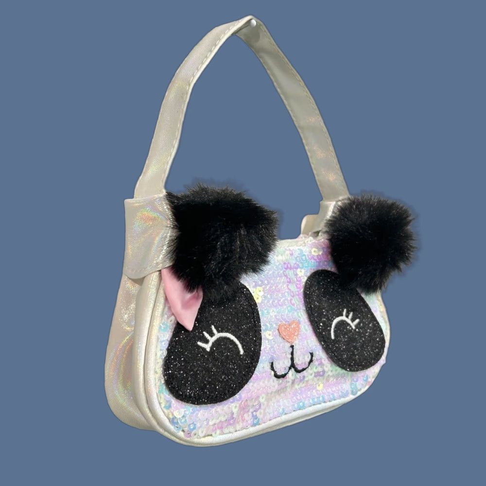 Vintage Claires Panda Girls Handbag Sequin Shiny White Women’s White Handsbag? Size ONE SIZE - 1 Thumbnail