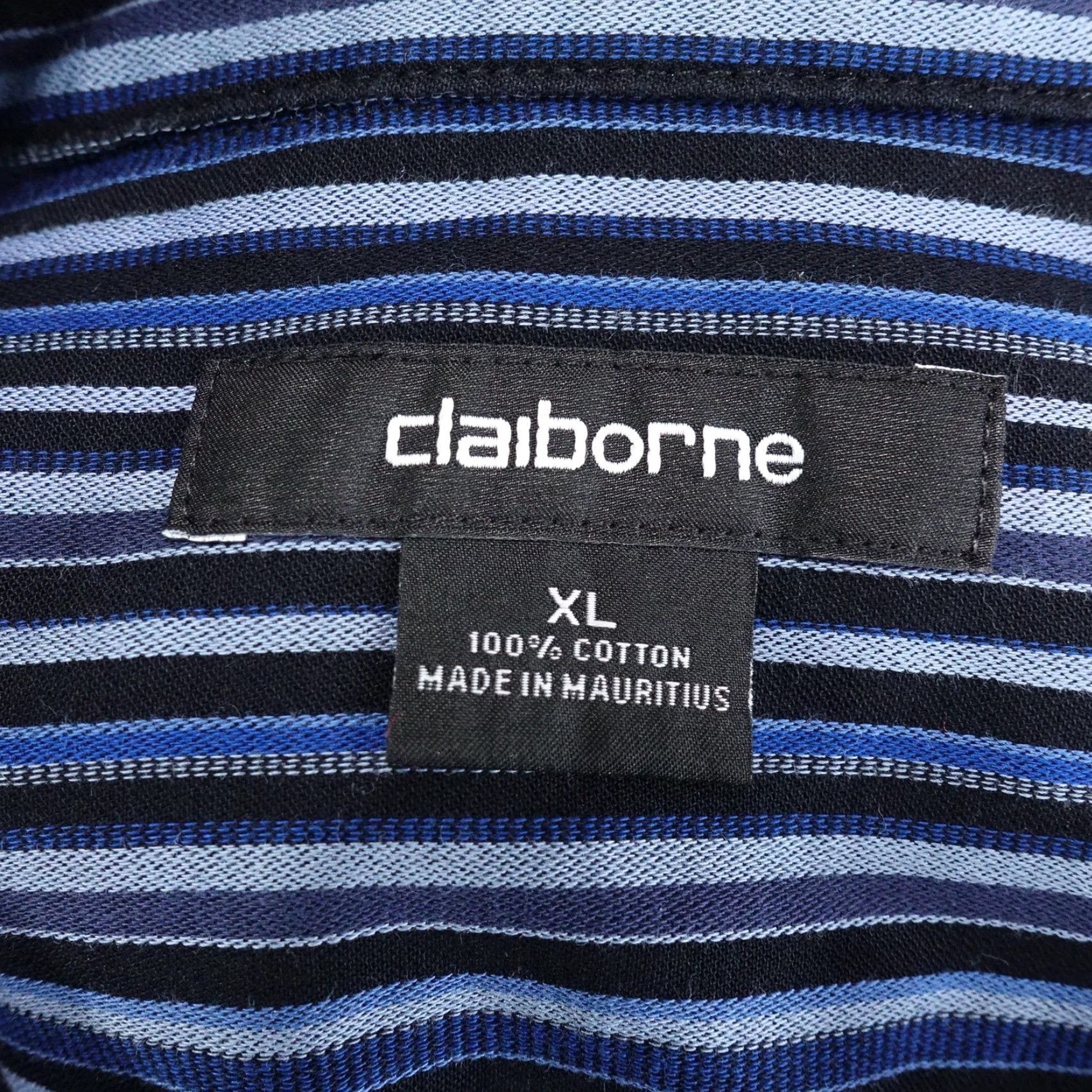 Liz Claiborne Claiborne Shirt Mens XL Blue Black Stripe Button Front Long Sleeve Casual Size US XL / EU 56 / 4 - 6 Thumbnail