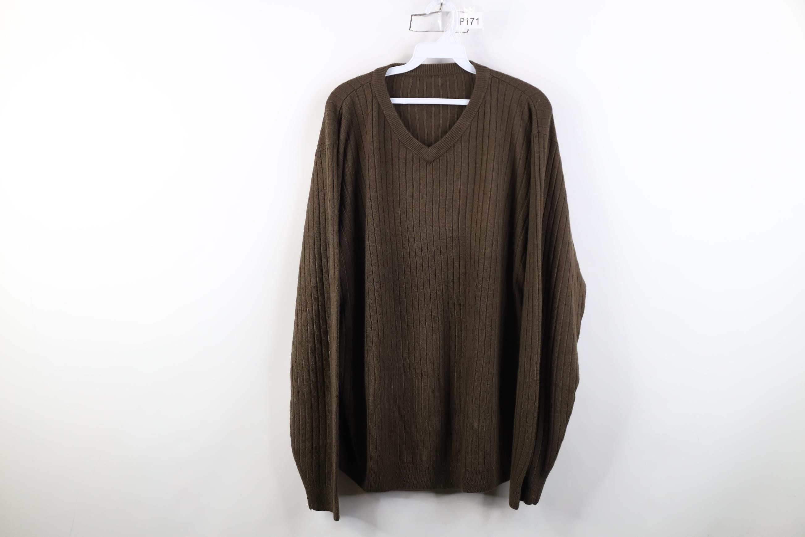 Vintage Vintage 90s Streetwear Soft Ribbed Knit V-Neck Sweater Brown Size US XL / EU 56 / 4 - 1 Thumbnail