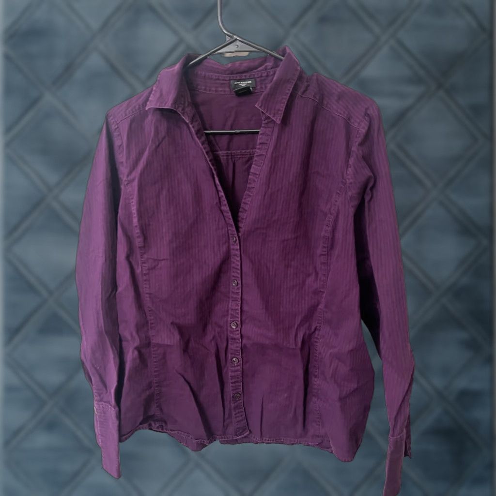Ann Taylor VINTAGE Ann Taylor Button-Up Shirt Purple Cotton Blend Spandex Collared Neckline 18 Women Classic Long Sleeve Casual Formal Fall Winter 90s Size XXL / US 16-18 / IT 52-54 - 1 Thumbnail