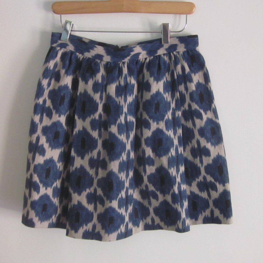 Michael Kors Michael Kors Blue & Tan Print Linen Skirt Size 4 Rear Zipper Size 27" / US 4 / IT 40 - 2 Thumbnail