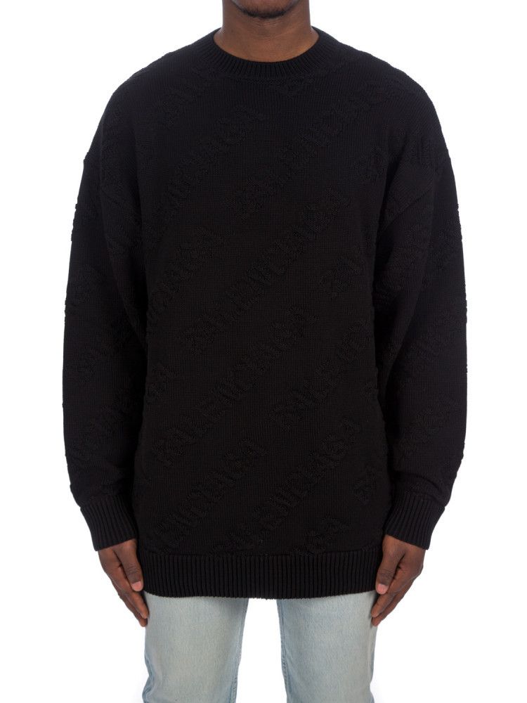 image of Balenciaga O1Mt1Gz0524 Allover Logo Crewneck Sweater In Black, Men's (Size Small)